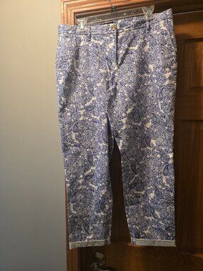 Talbots chino relaxed fit-  paisley blue and white - size 10